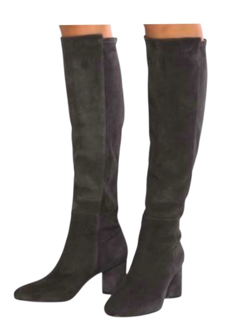 Stuart Weitzman Eloise 75 Suede Almond Toe Block Heel Knee High Tall Boots